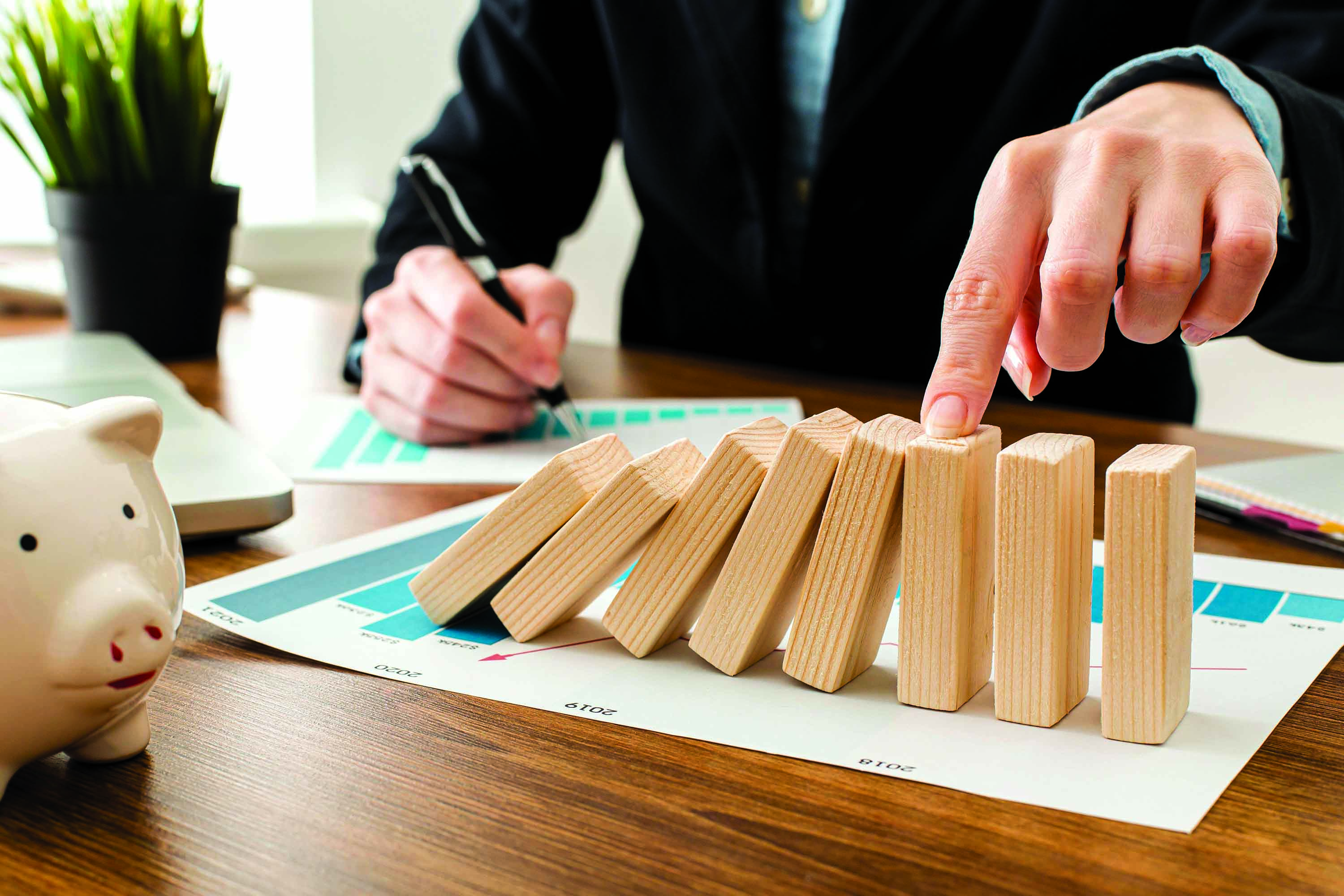 Busineess Office with Wooden blocks